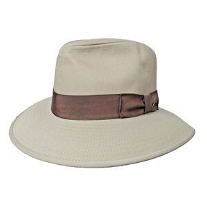 Vintage Indiana Jones Safari Hat Khaki Brown SZ LARGE Ribbon Band - Made in USA